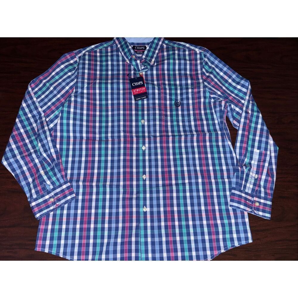 NWT Chaps Stretch Easy Care Plaid Long Sleeve Button Up Shirt Size X-Large
